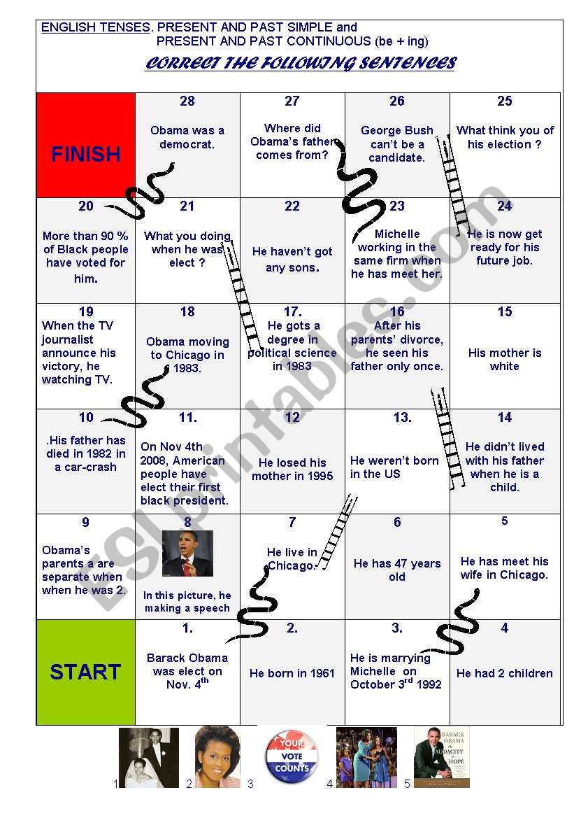 Obama snakes and ladders worksheet