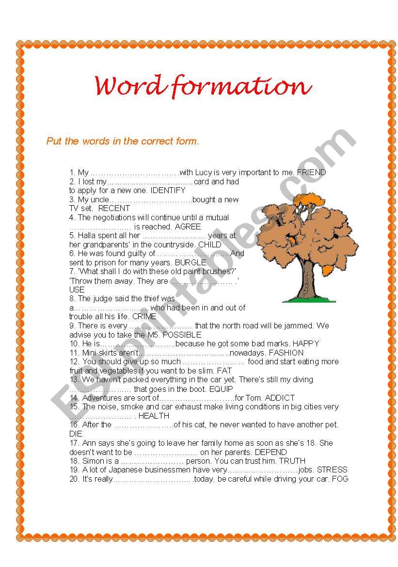 Word Formation worksheet for ambitious students:)