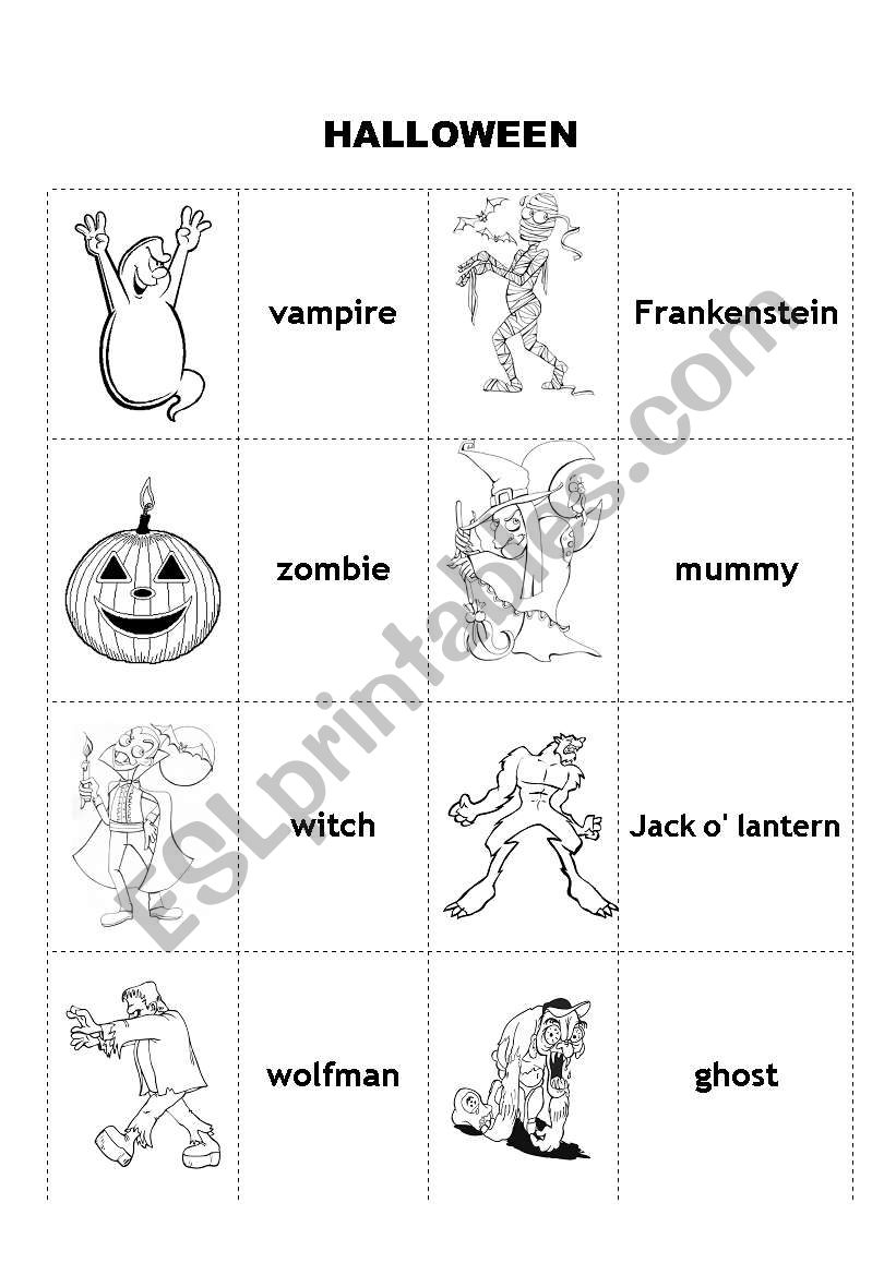 halloween cards-matching worksheet
