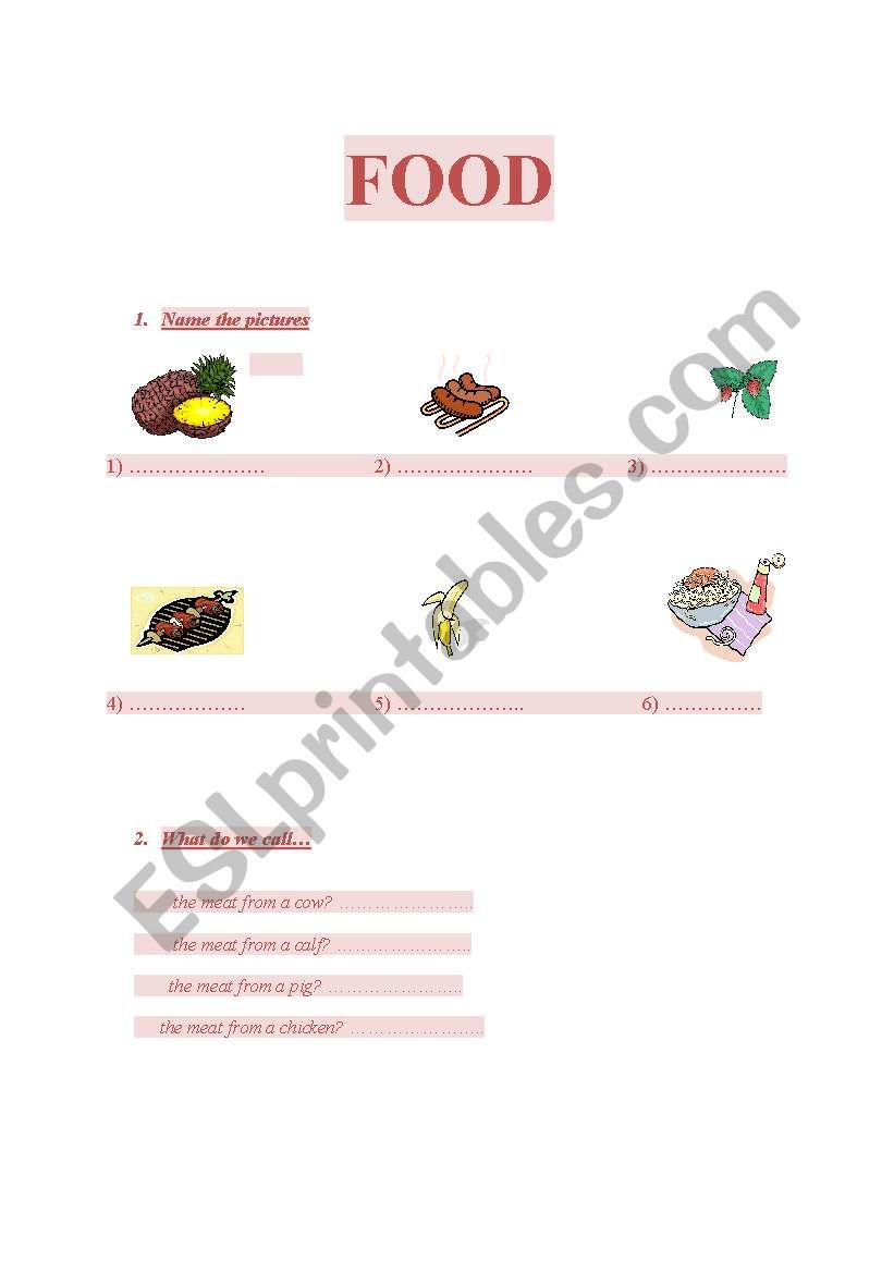 Food (meat) worksheet