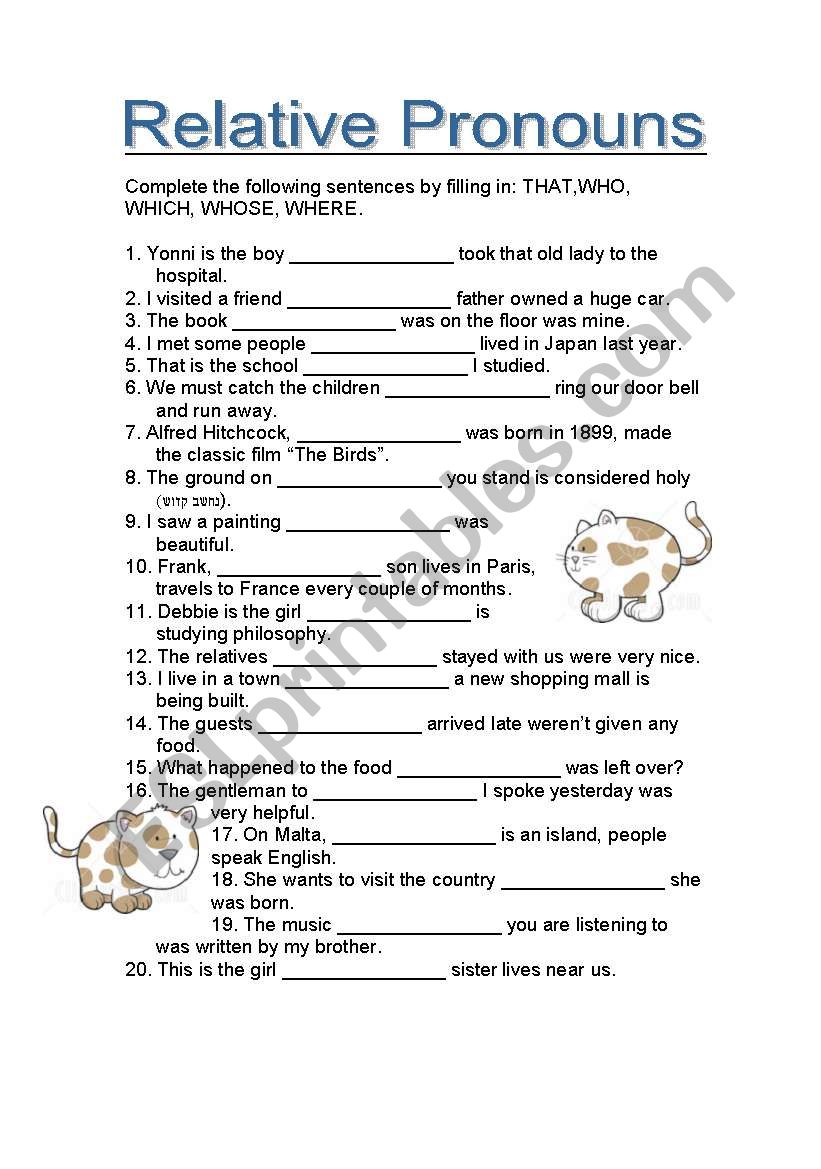 Relative Pronouns worksheet