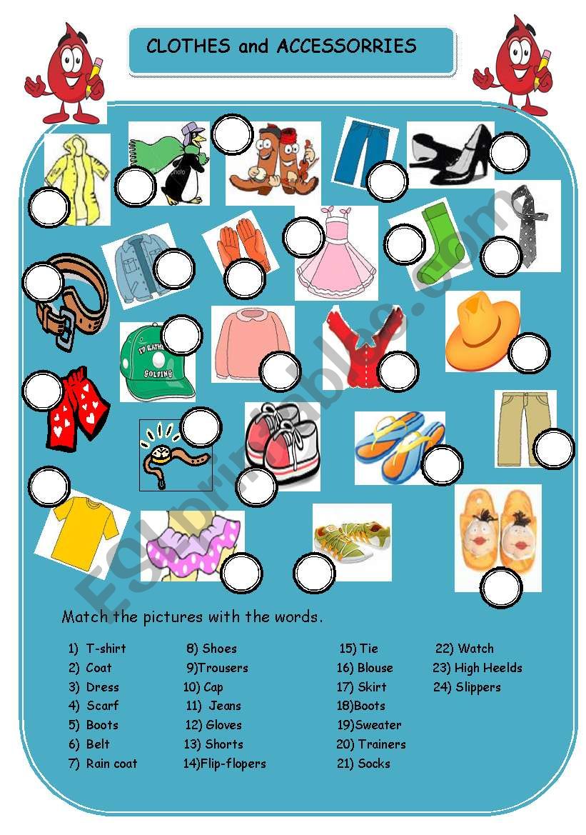 Clothes and accessories worksheet