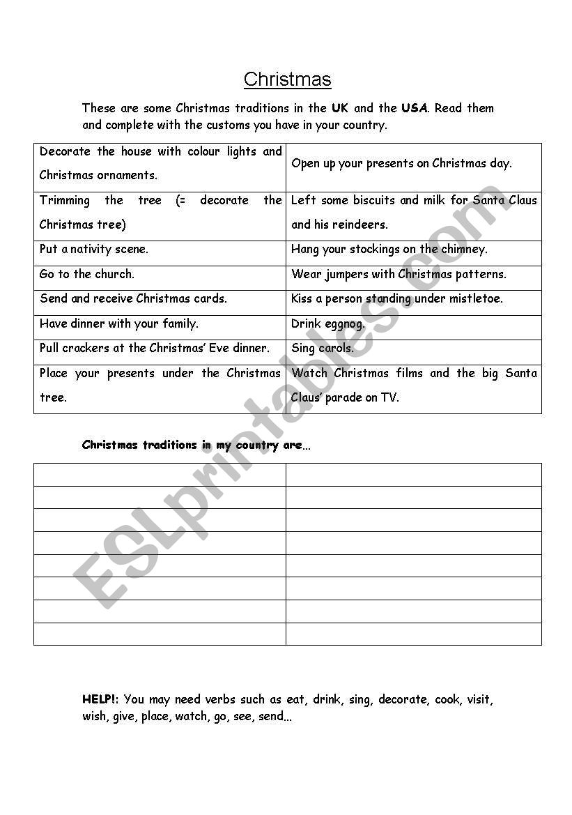 CHRISTMAS TRADITIONS worksheet