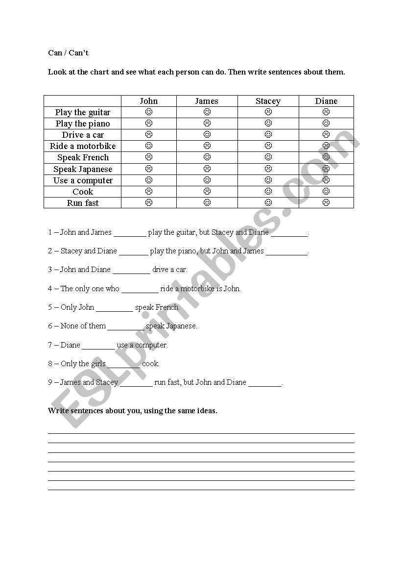 Can/Cant worksheet