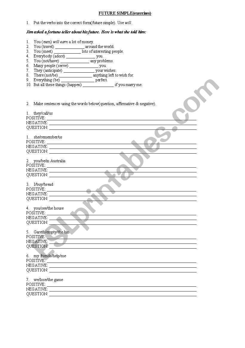 Future Simple - exercises worksheet