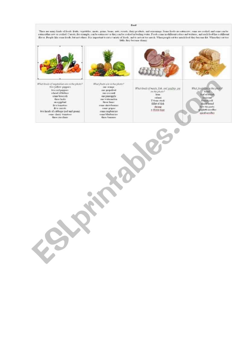food  worksheet