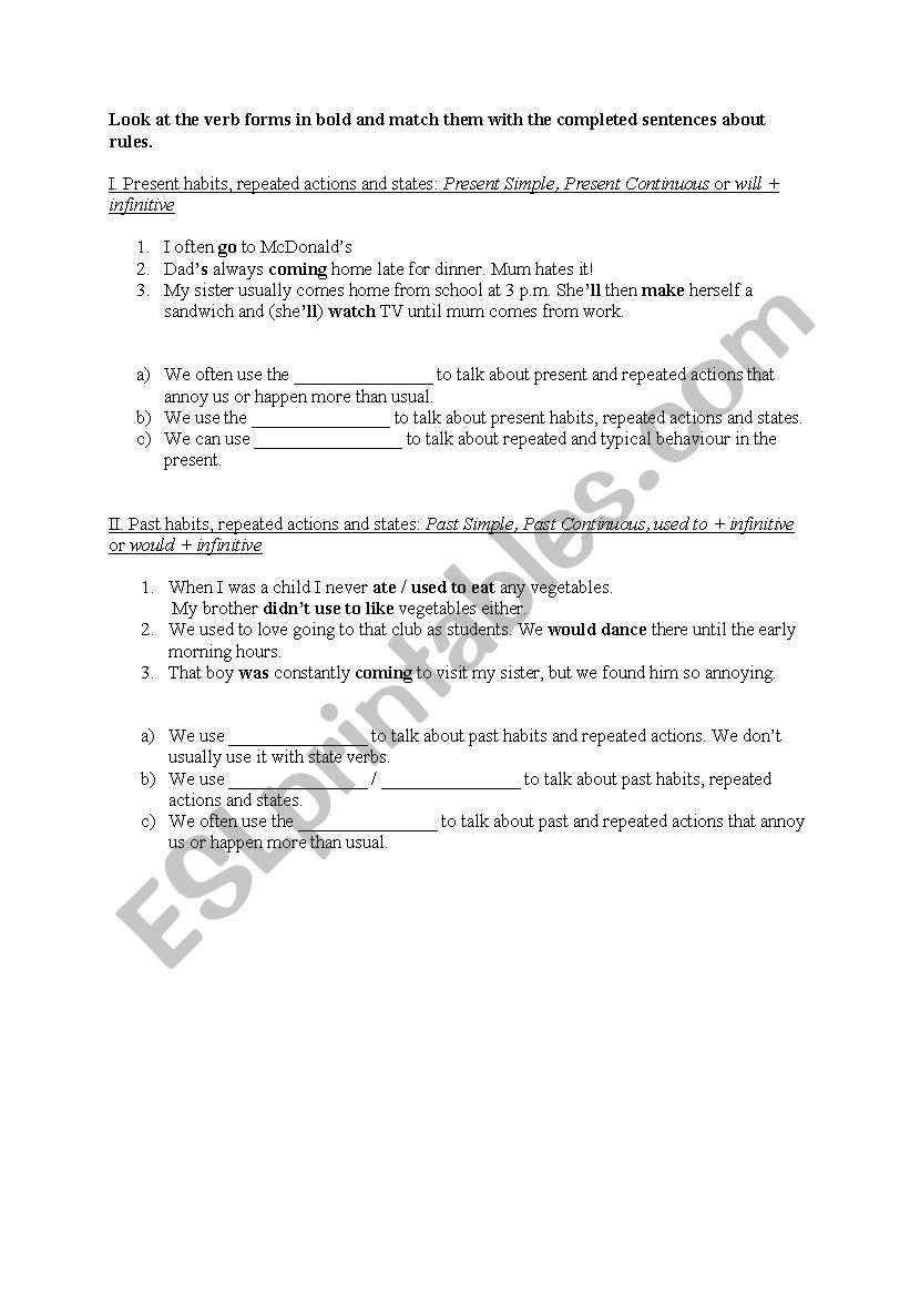 Present and past habits worksheet