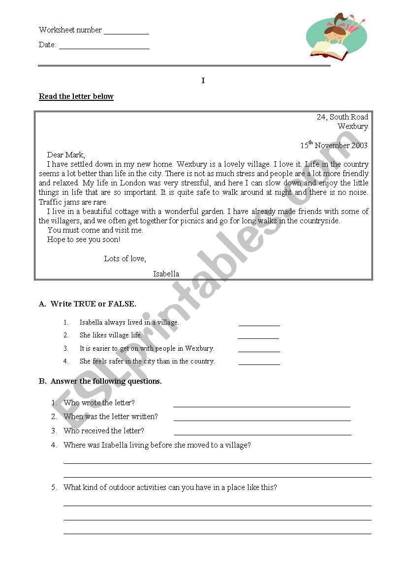 countryside or city? worksheet