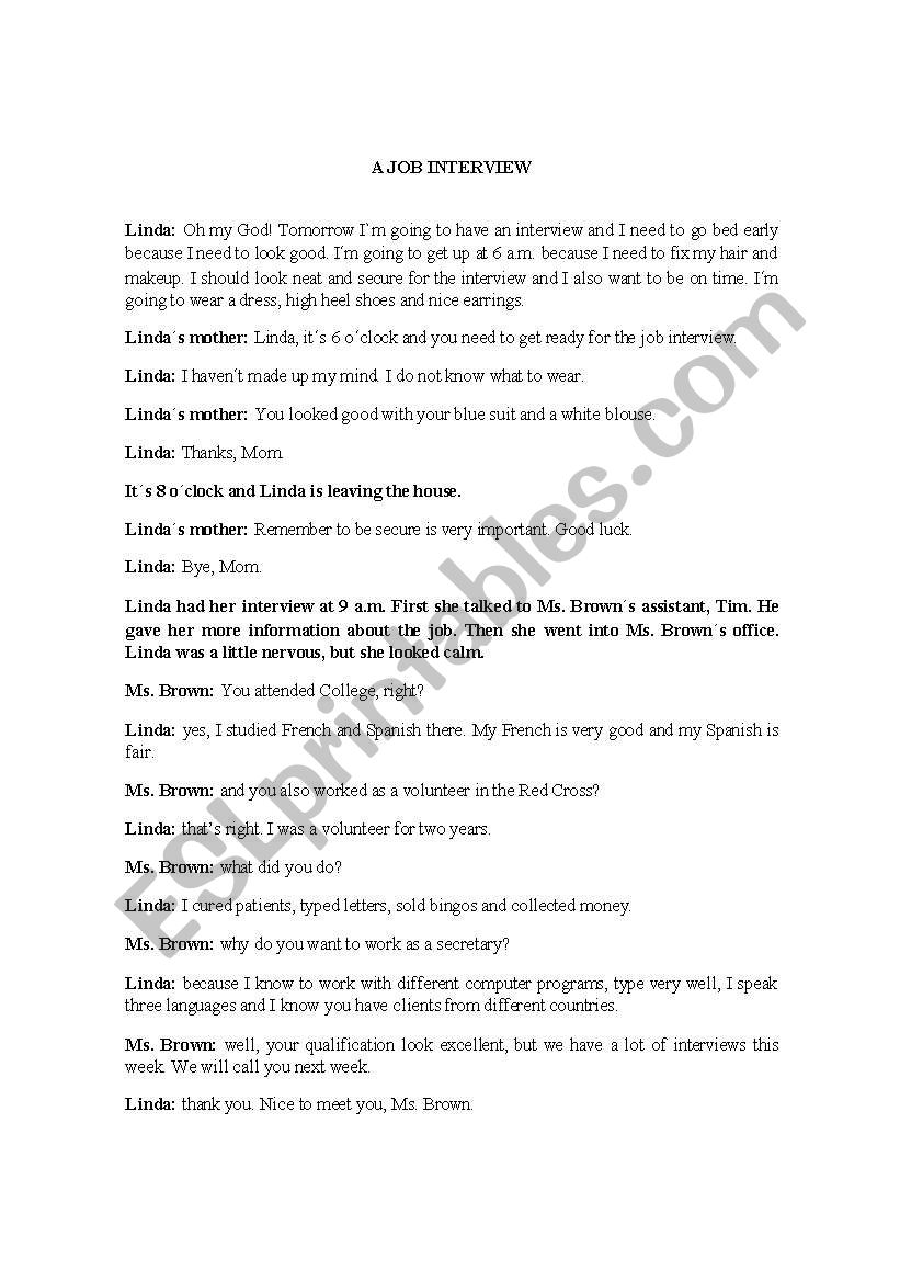 A Job Interview worksheet