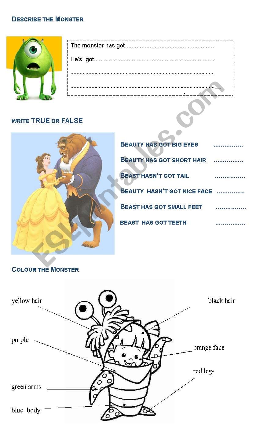 monsters worksheet