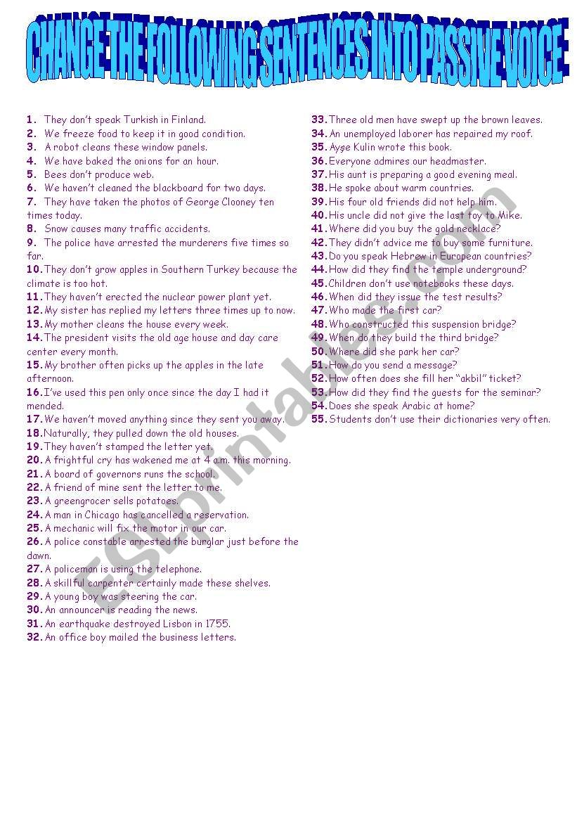 passive voice worksheet