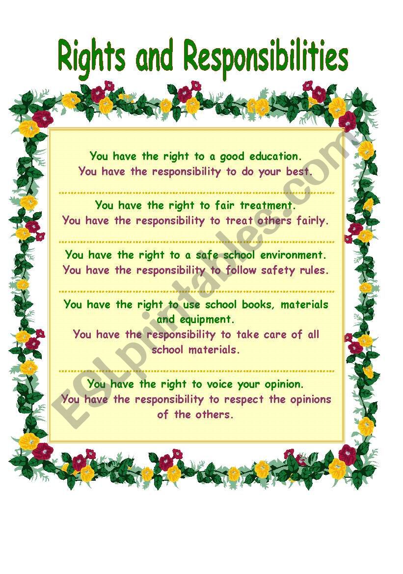 rights and responsibilities at school - ESL worksheet by theoblak With Rights And Responsibilities Worksheet