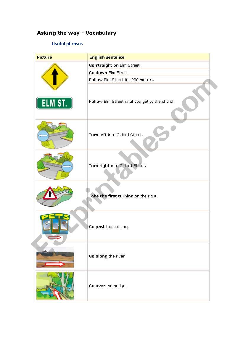 Asking the way worksheet