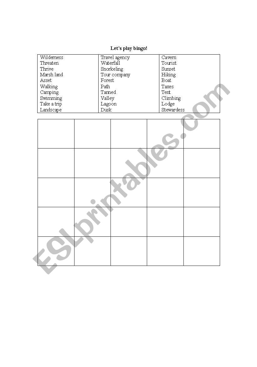 Lets Play Bingo worksheet