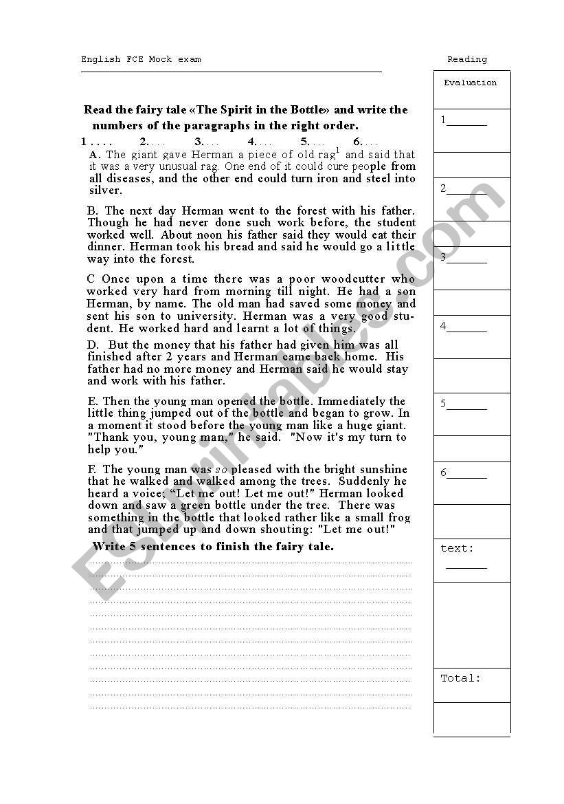 Reading Comprehension worksheet