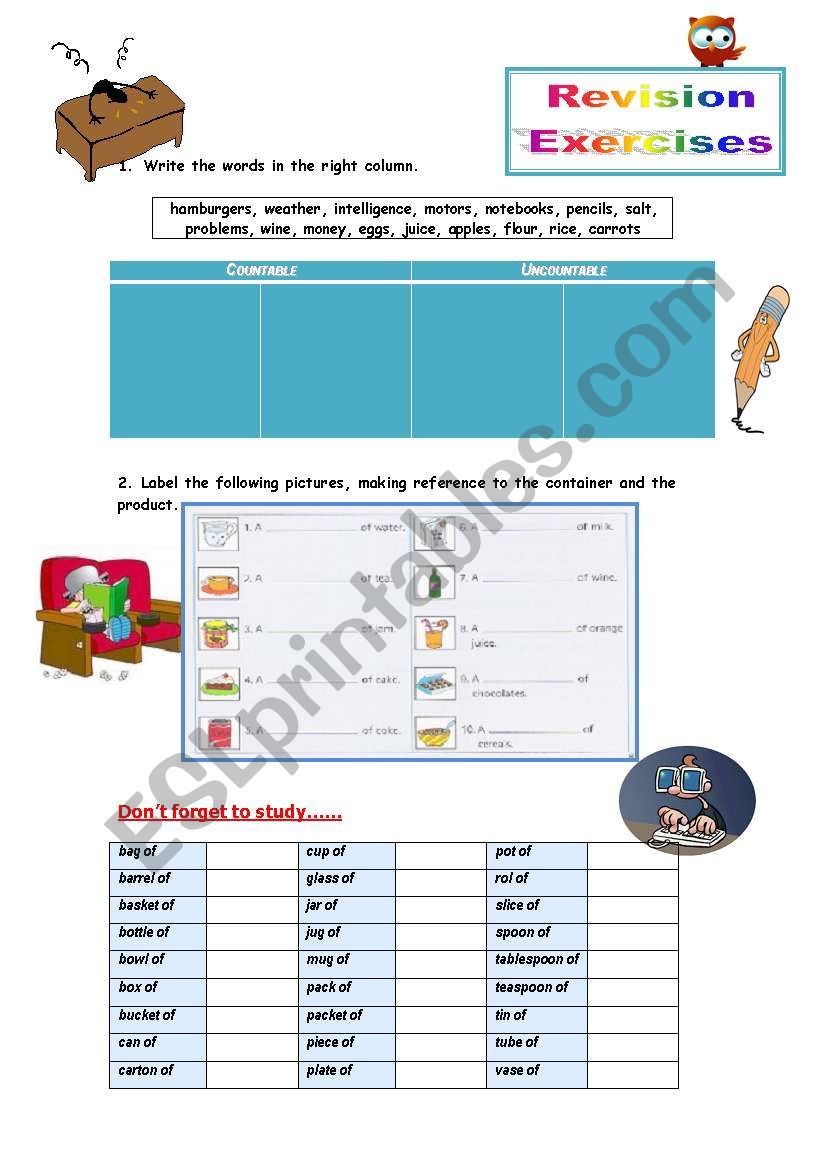 Countables - Uncountables - Revision Exercises