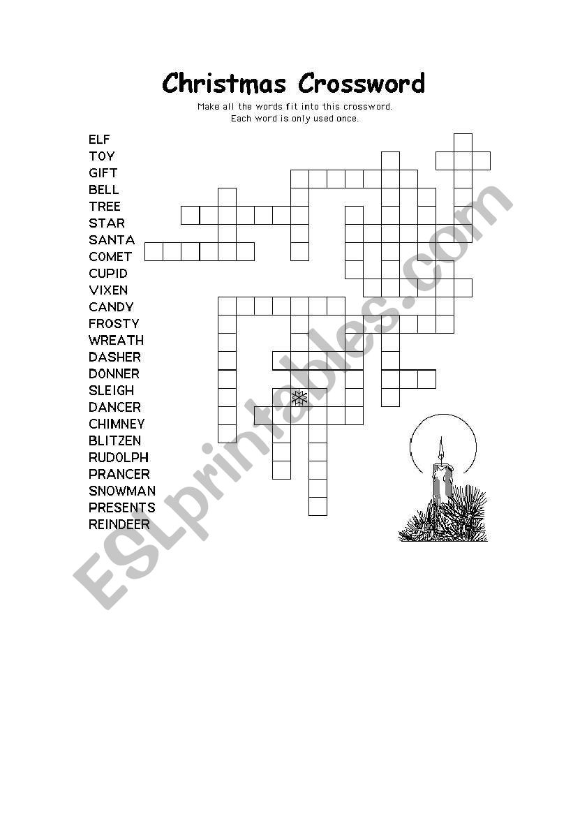 Christmas crossword worksheet