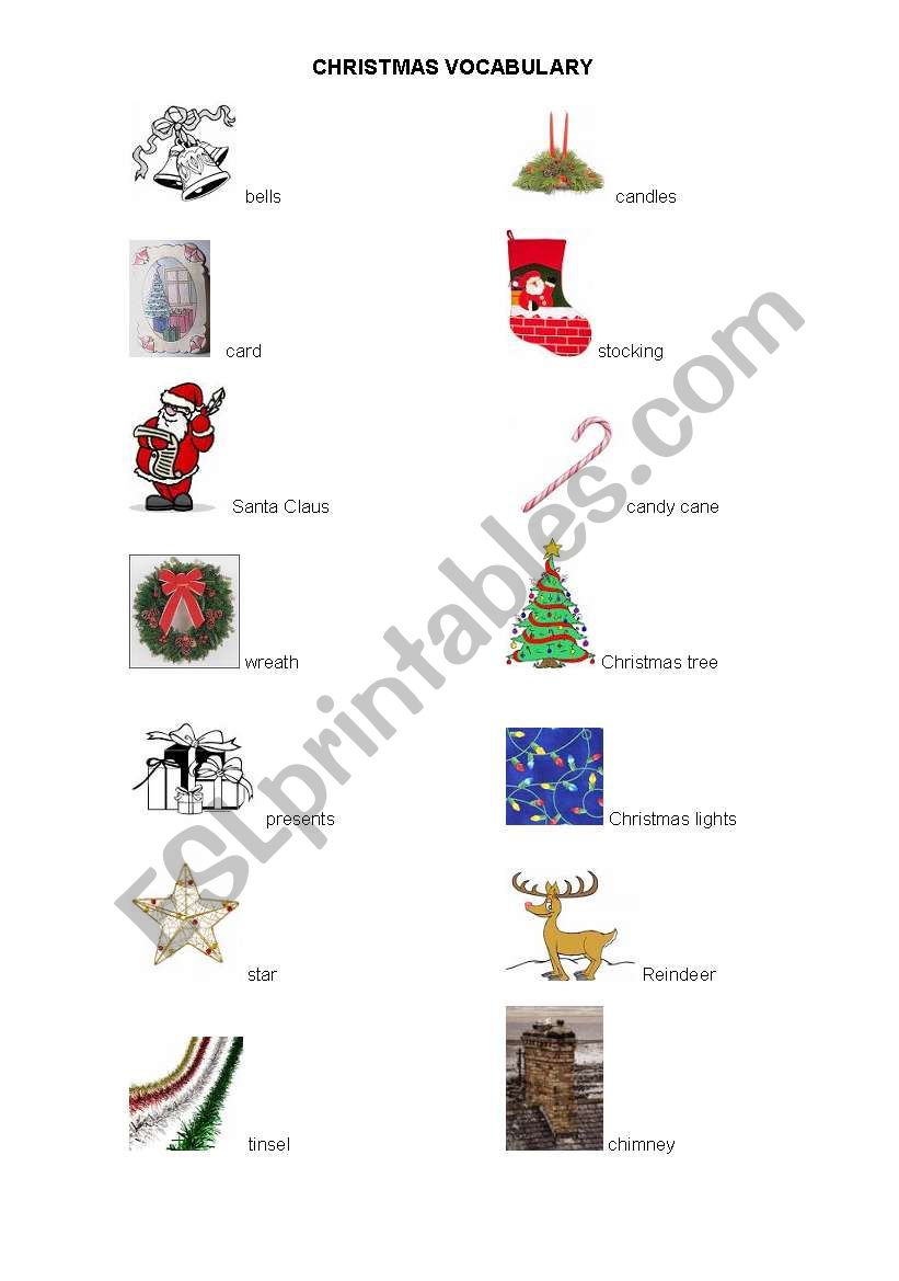 christmas vocabulary worksheet