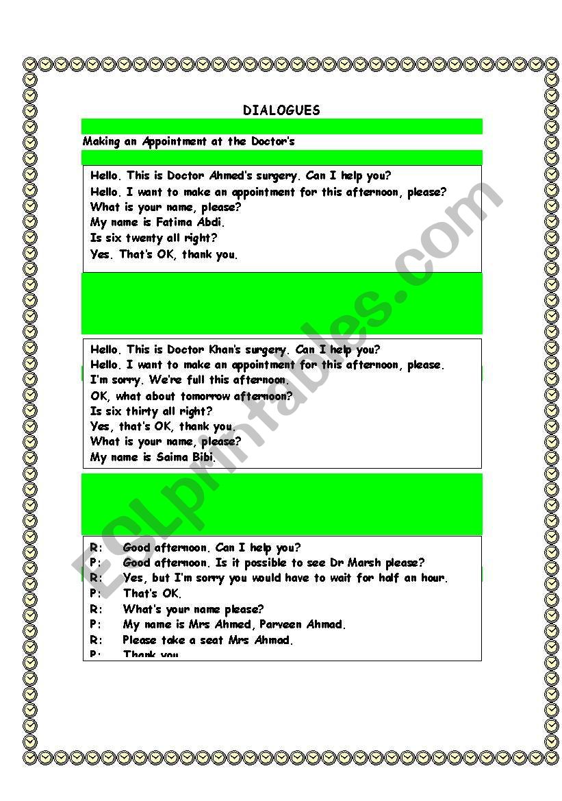 making an appointment worksheet