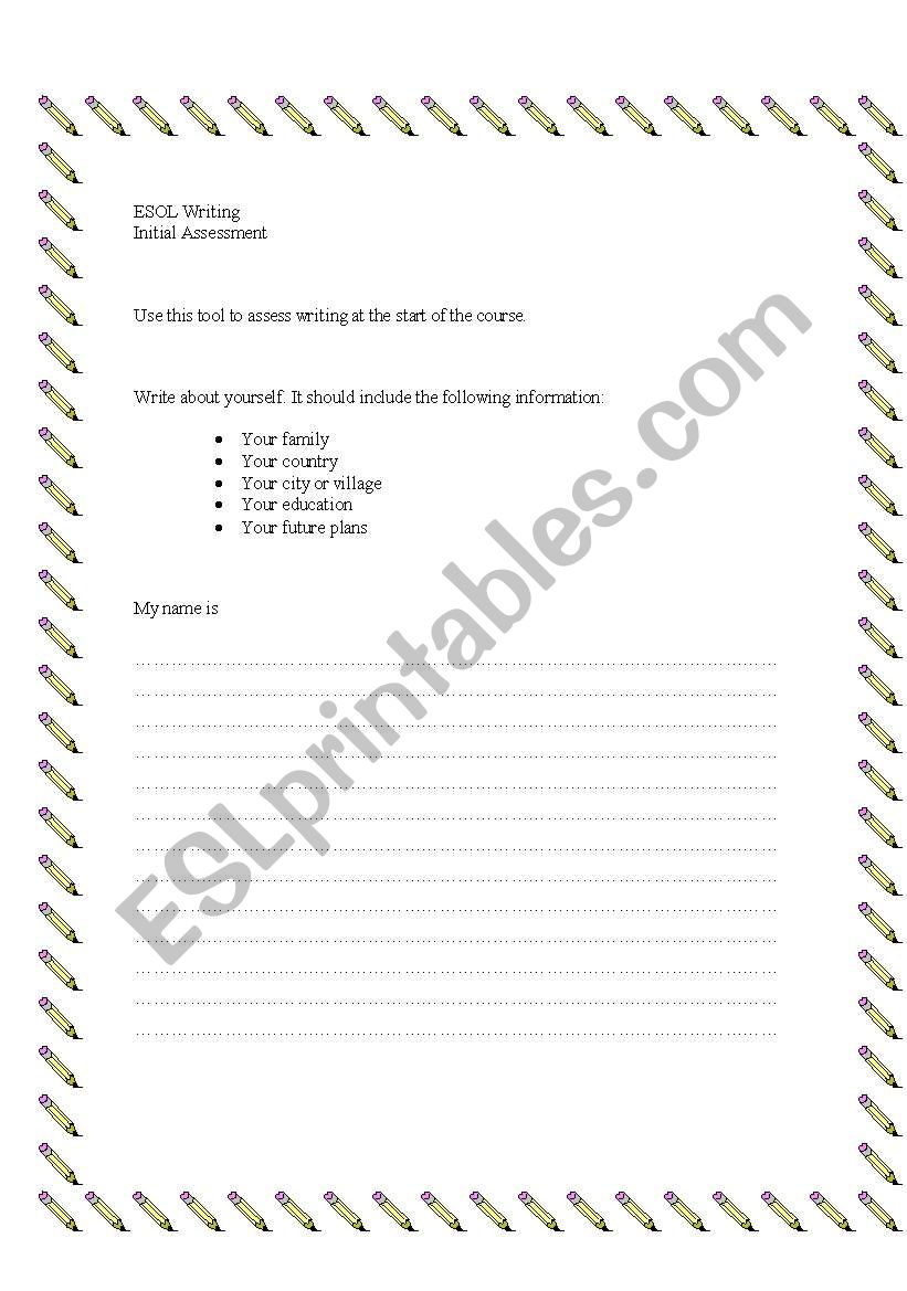 ESOL writing assessment worksheet