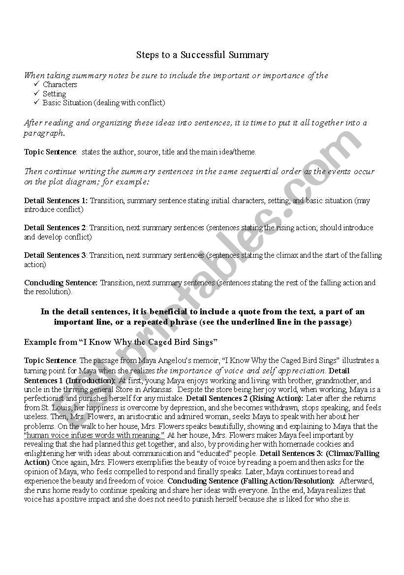 steps to a summary worksheet