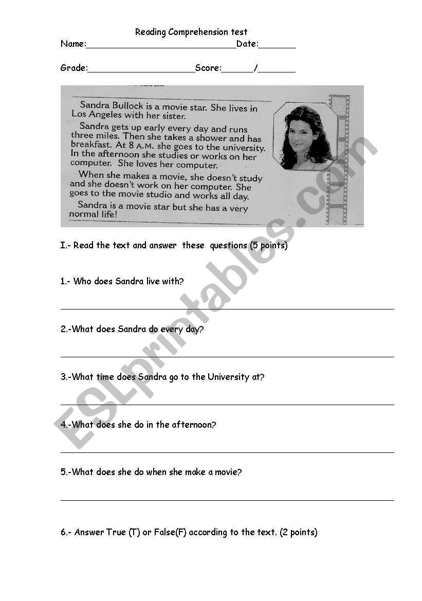 Sandra Bullock s life worksheet