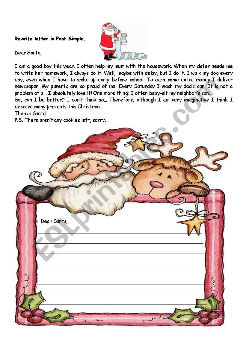 rewrite the letter to santa in past simple 