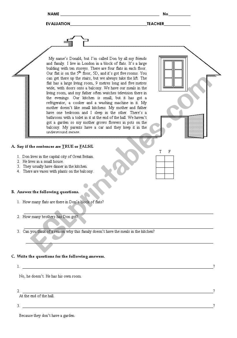 Test - House and furniture worksheet