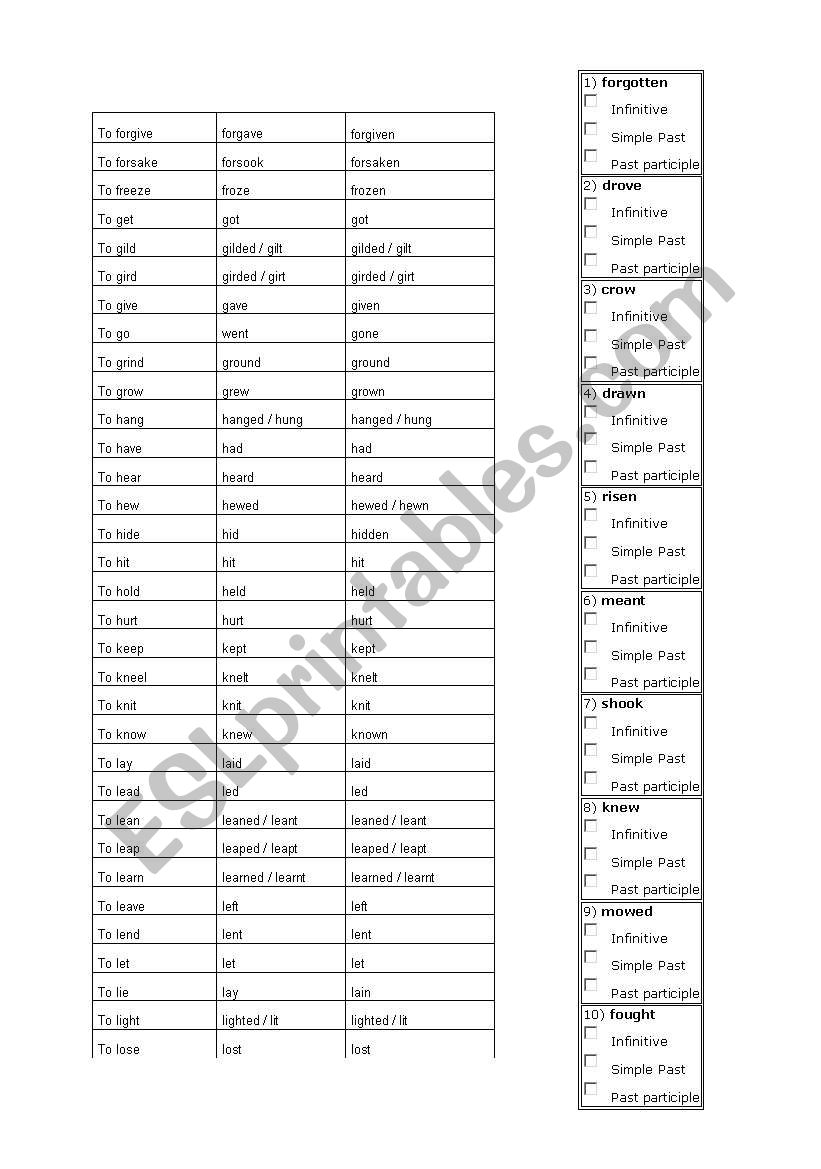 IRREGULAR VERBS PART 2 worksheet