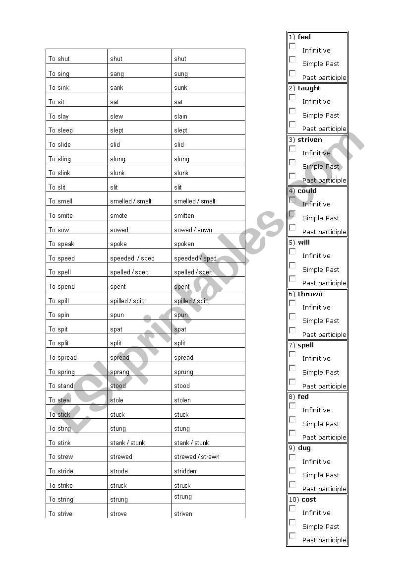 IRREGULAR VERBS PART 3 worksheet