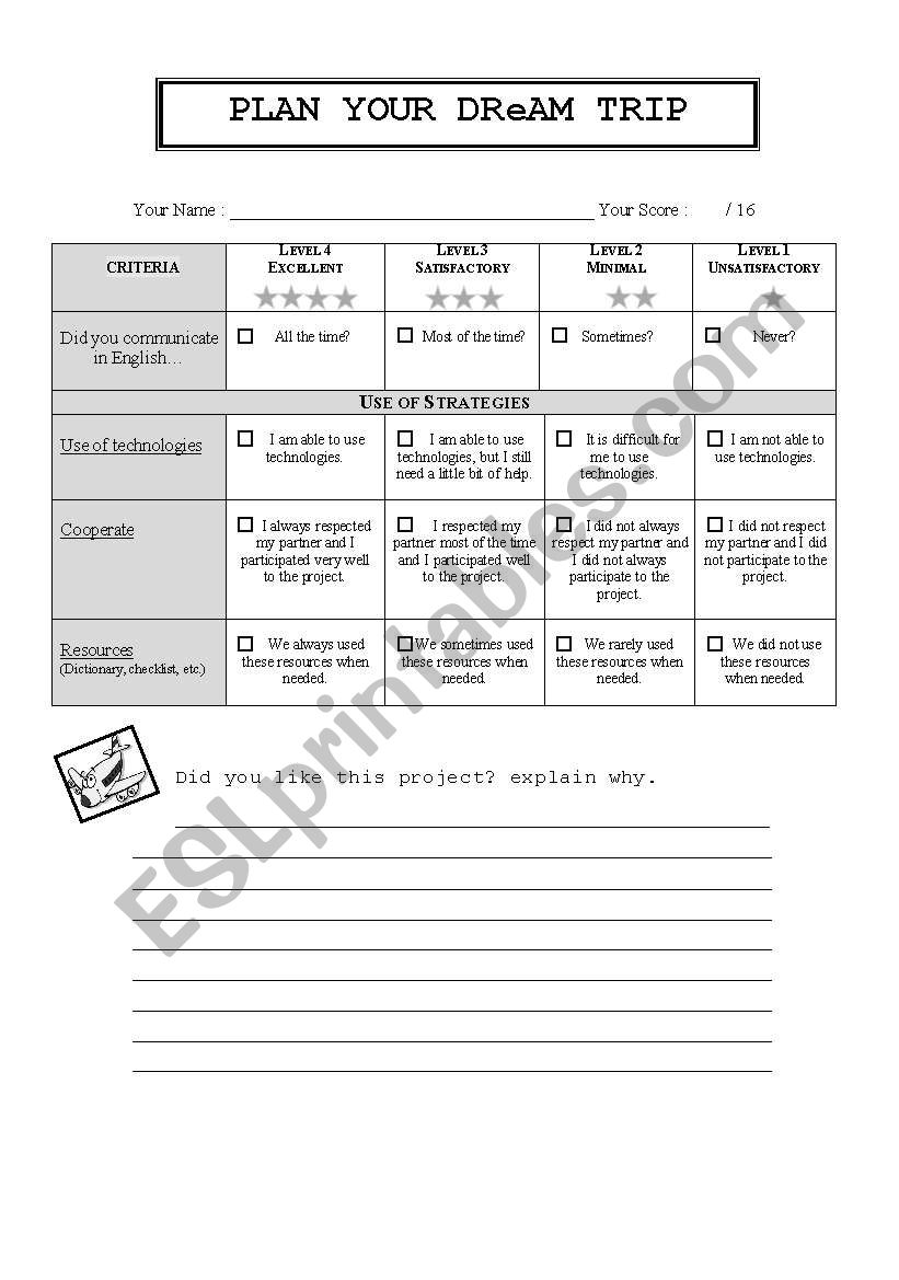 Self and Peer evaluation worksheet