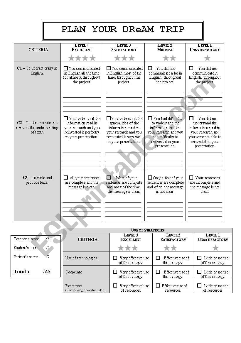 Evaluation Grid for Projects worksheet