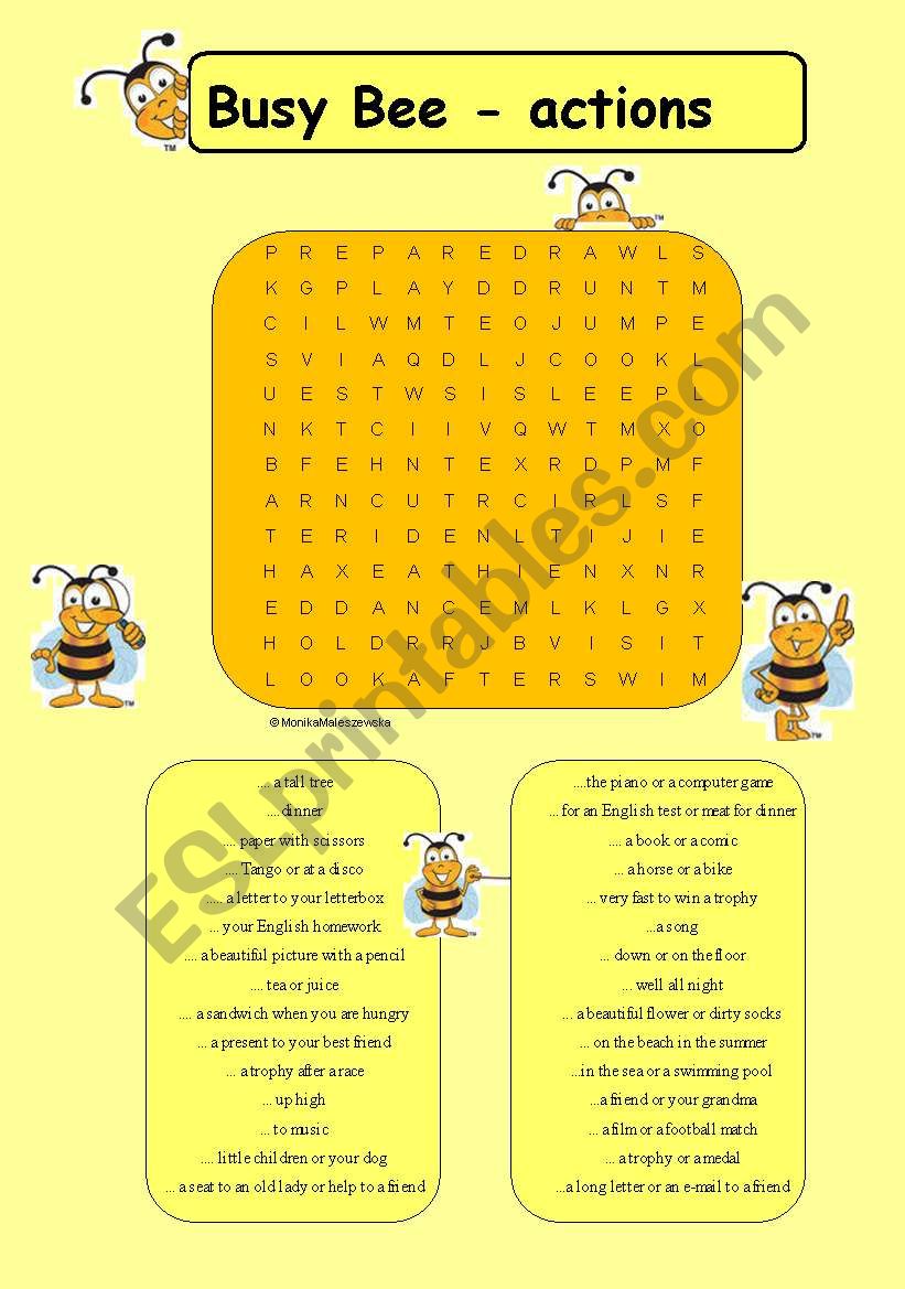 Busy Bee - actions worksheet