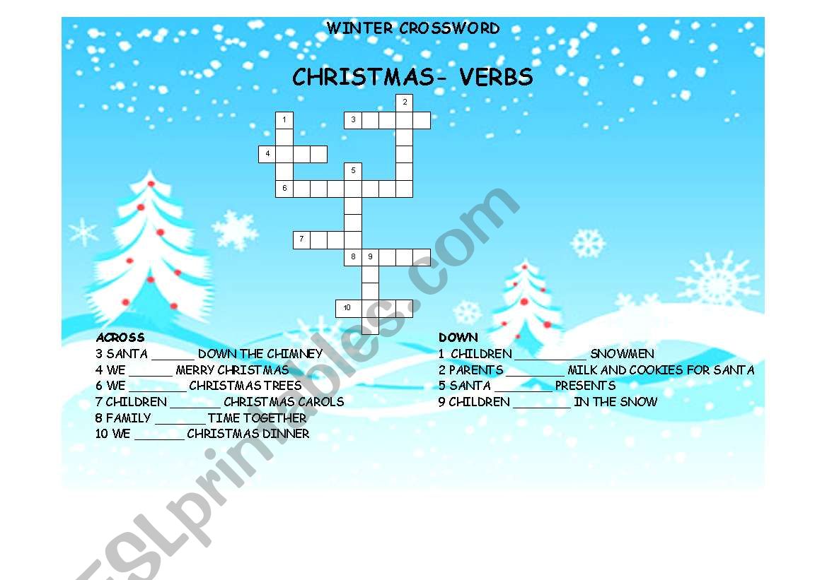 WINTER CROSSWORD - VERBS worksheet