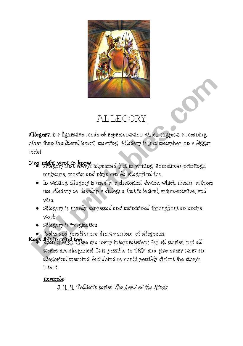 Allegory (For Animal Farm) worksheet