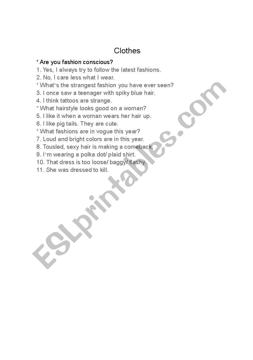 Clothes worksheet