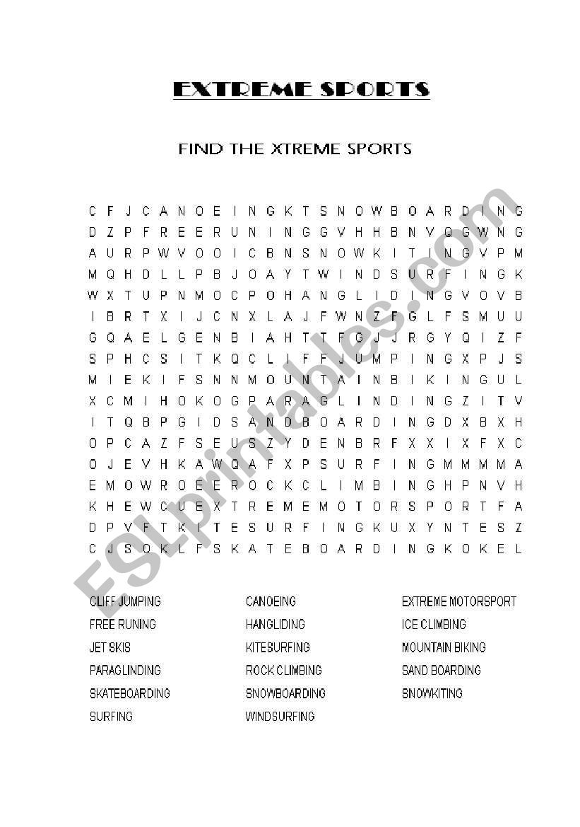 extreme sports worksheet