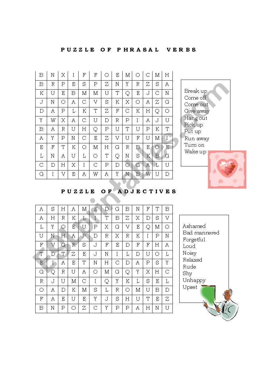 phrasal verbs and adjectives crossword