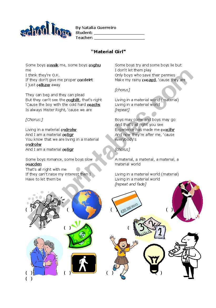 Material Girl worksheet