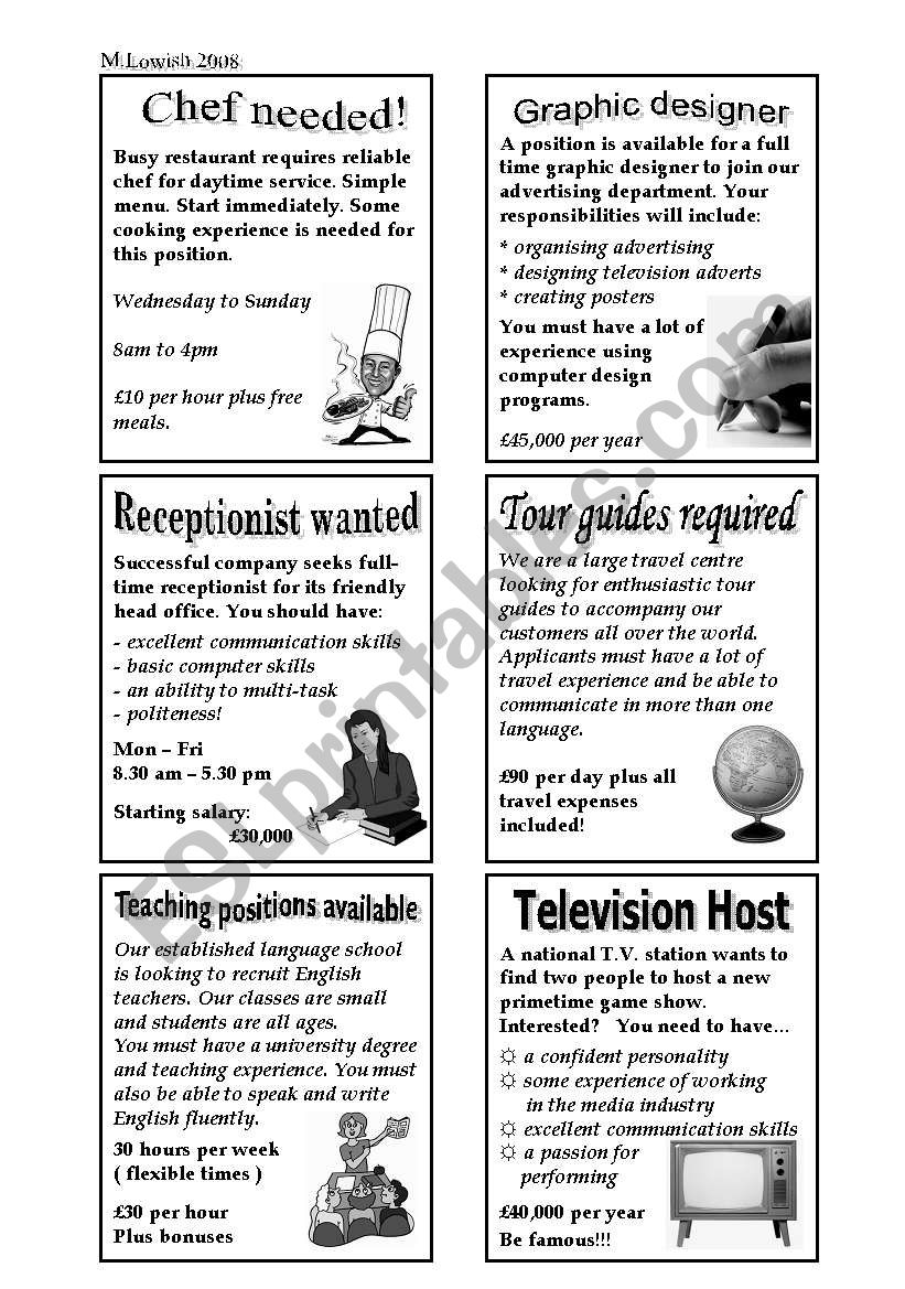 Newspaper Job Advertisements worksheet