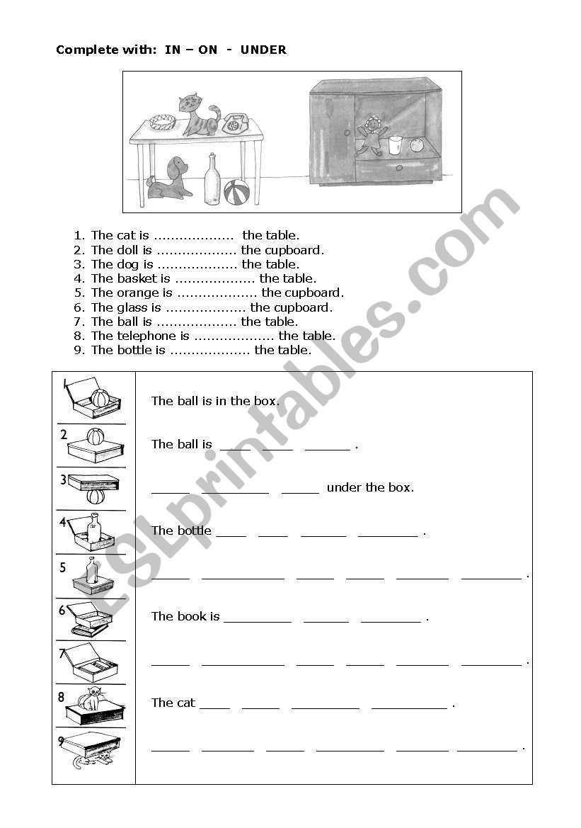 in - on - under worksheet