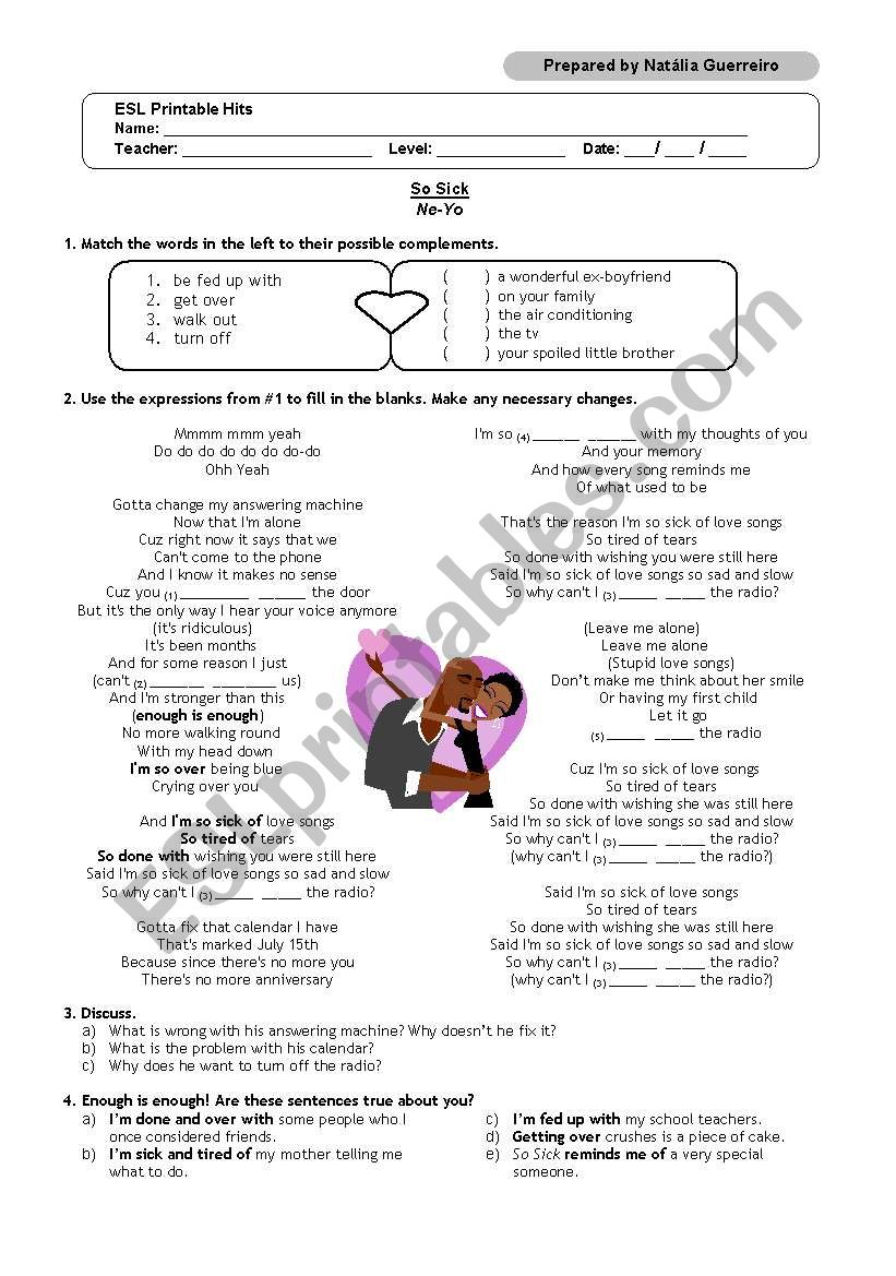 So Sick - Ne-Yo worksheet