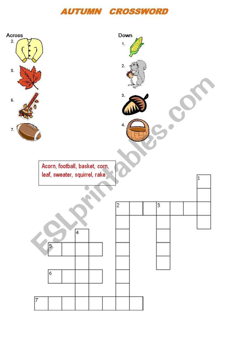 Autumn crossword worksheet