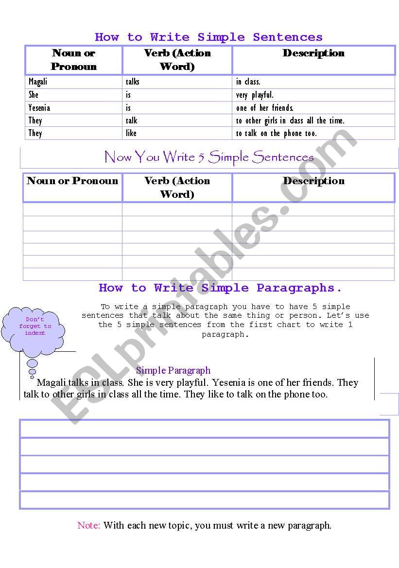 How to Write Simple Sentences worksheet