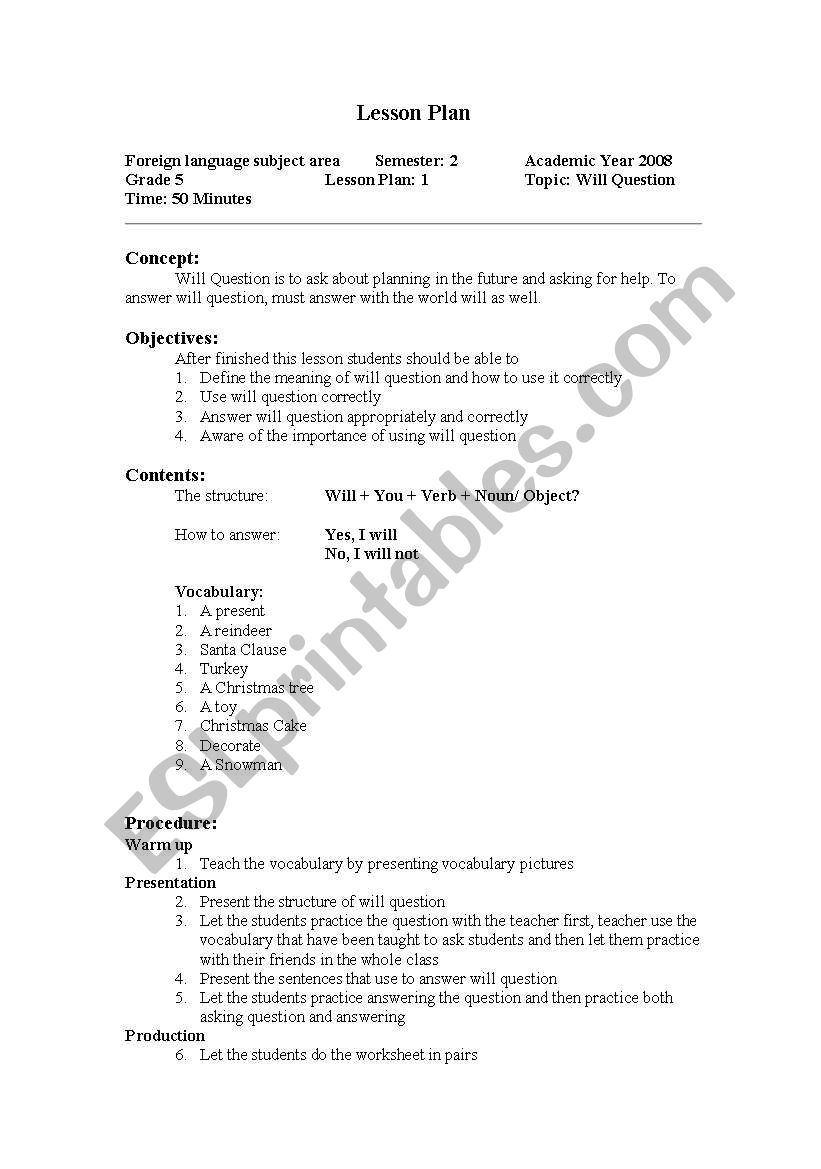 Will worksheet