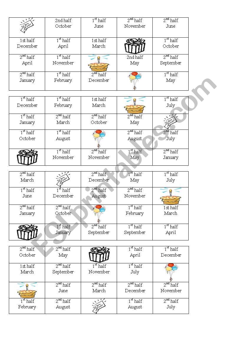 birthday bingo worksheet