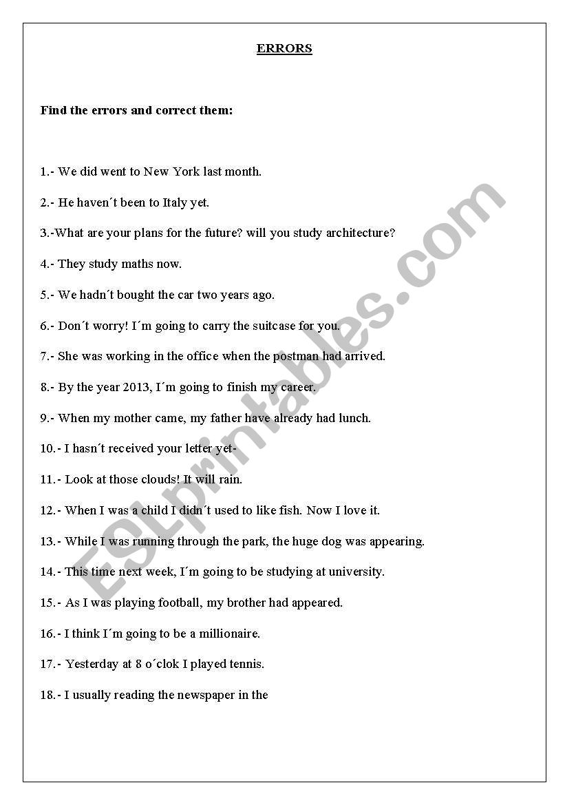 ERRORS worksheet