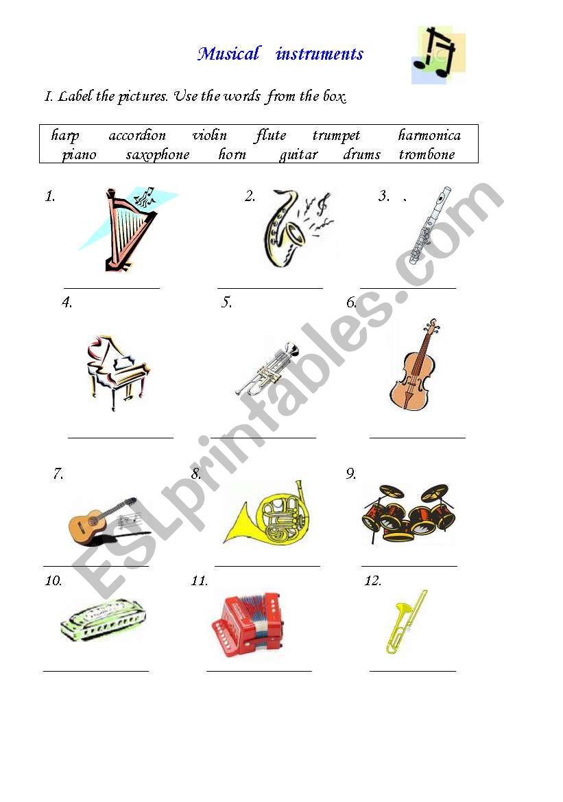 Musical instruments worksheet