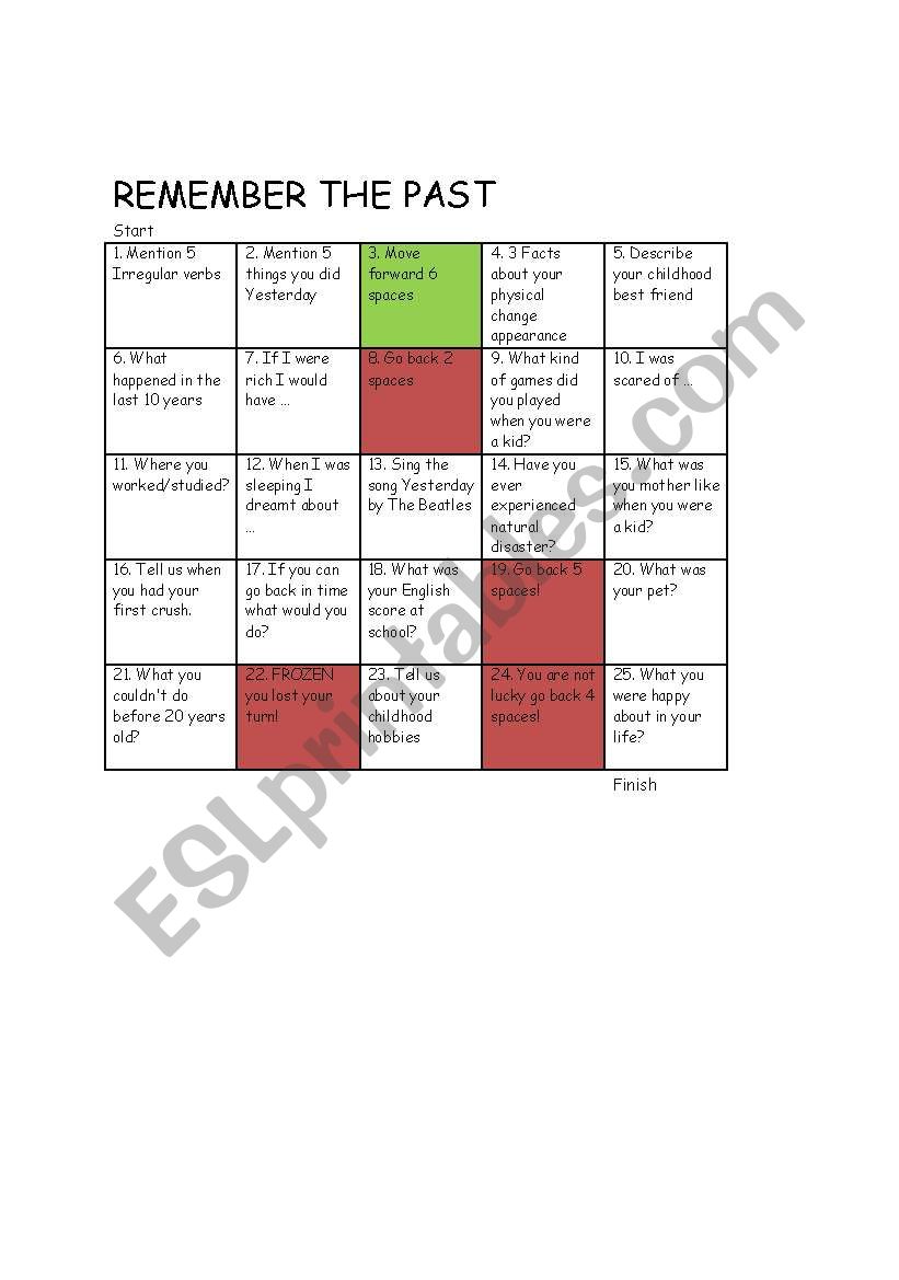 Remember the past worksheet