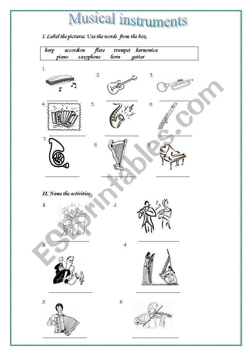 Musical instruments worksheet